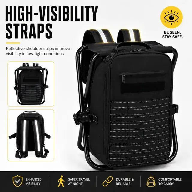 Durable Multifunctional Cooler Backpack with Folding Chair 600D Polyester 28×36×46cm — construction detail 3