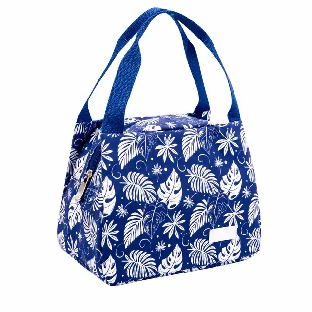 Floral Insulated Lunch Bag with Zipper and Carry Handles (Canvas, 23.5×13×17.5cm) — product view
