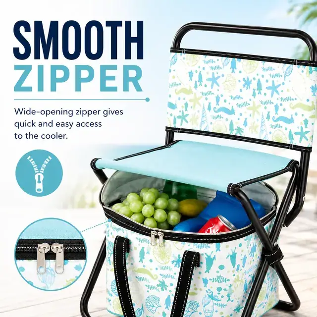 Folding Outdoor Chair with Built-in Cooler Bag Ocean Print 36×35×64cm — construction detail 2