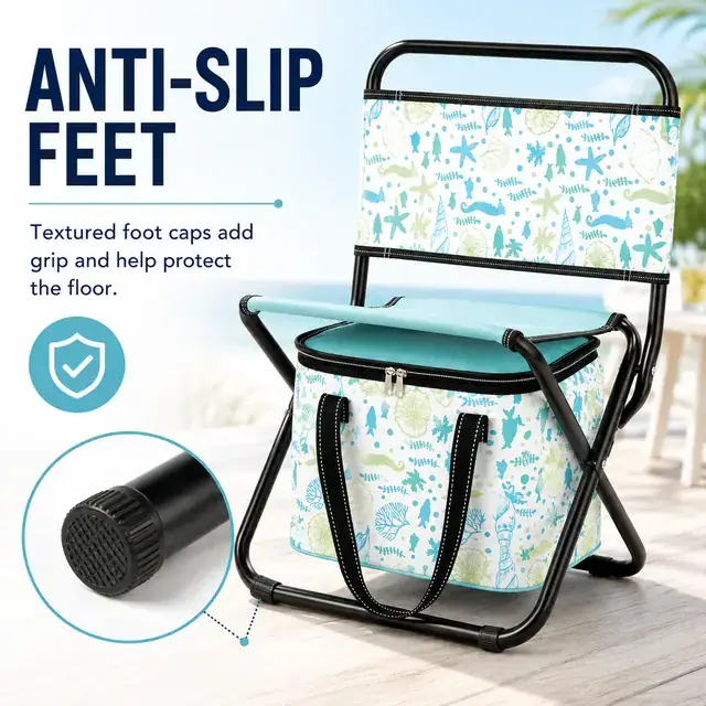 Folding Outdoor Chair with Built-in Cooler Bag Ocean Print 36×35×64cm — construction detail 4