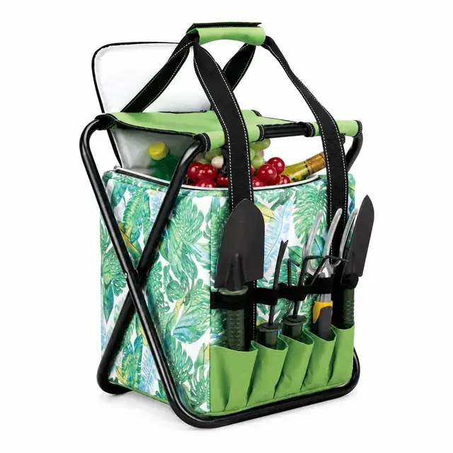 Multi-Function Camping Folding Chair Cooler Bag 600D+Microfiber 27.5×27.5×35cm — product view