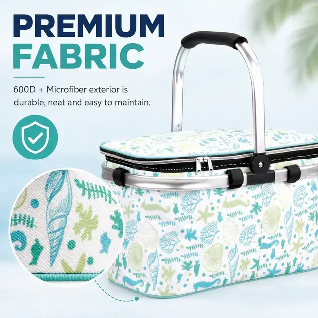 Folding Insulated Cooler Basket for Picnic Camping Shopping 600D+Microfiber 40×21×24cm — construction detail 1