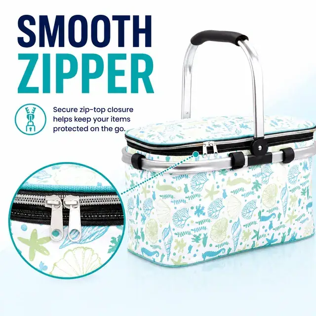 Folding Insulated Cooler Basket for Picnic Camping Shopping 600D+Microfiber 40×21×24cm — construction detail 2