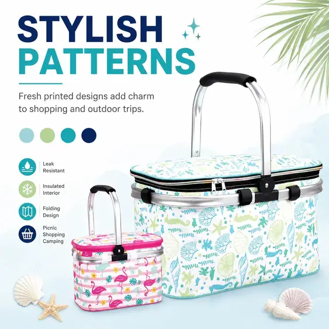 Folding Insulated Cooler Basket for Picnic Camping Shopping 600D+Microfiber 40×21×24cm — construction detail 4