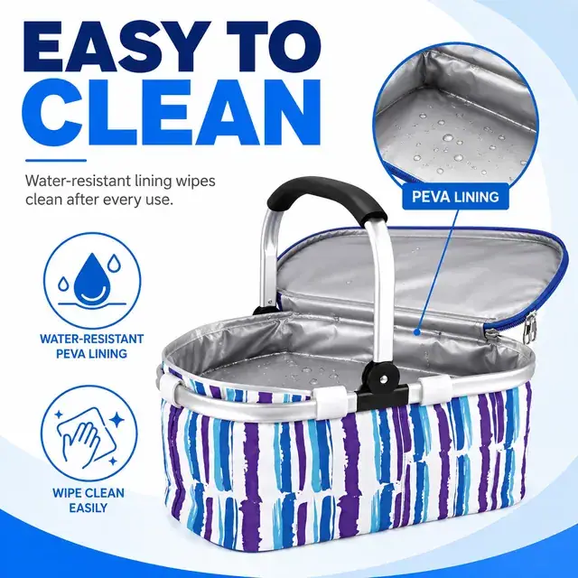 Folding Portable Picnic Basket for Outdoor Party (600D Polyester + PEVA, 42*22*22cm) — construction detail 4