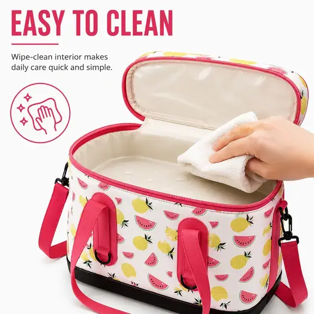 Fruit Print Insulated Lunch Bag with Dual Handles and Strap (Polyester, 43.5×23×32.5cm) — construction detail 3