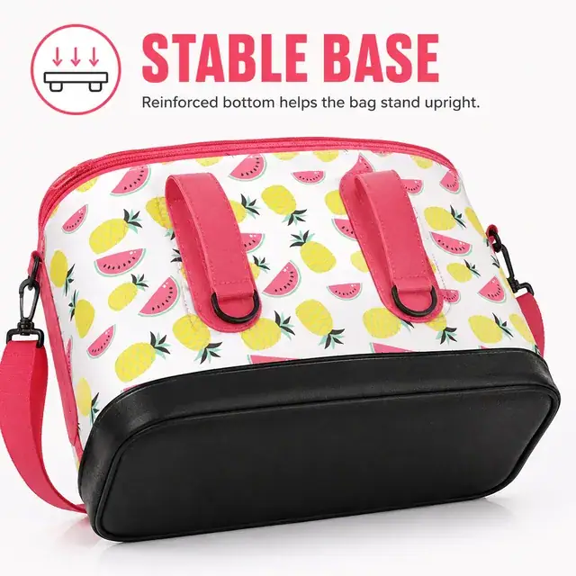 Fruit Print Insulated Lunch Bag with Dual Handles and Strap (Polyester, 43.5×23×32.5cm) — construction detail 4