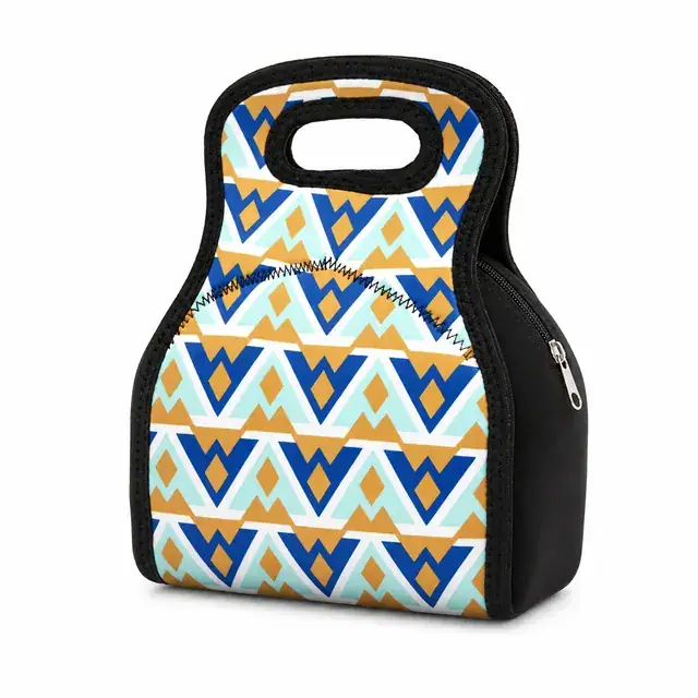 Geometric Insulated Lunch Bag with Zip Closure and Handle (Neoprene, 19.5×16.5×24cm) — product view