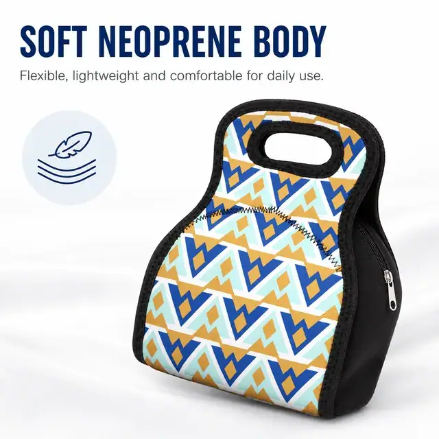 Geometric Insulated Lunch Bag with Zip Closure and Handle (Neoprene, 19.5×16.5×24cm) — construction detail 2