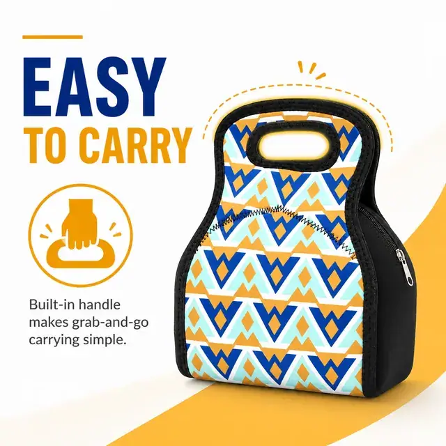Geometric Insulated Lunch Bag with Zip Closure and Handle (Neoprene, 19.5×16.5×24cm) — construction detail 3