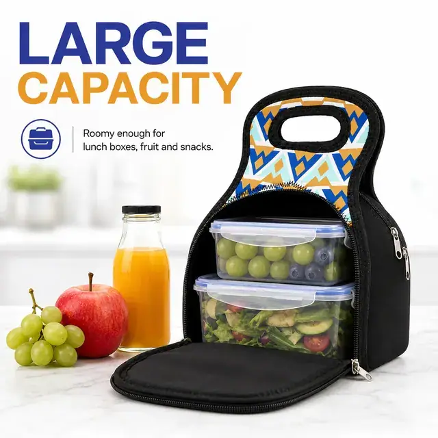 Geometric Insulated Lunch Bag with Zip Closure and Handle (Neoprene, 19.5×16.5×24cm) — construction detail 4