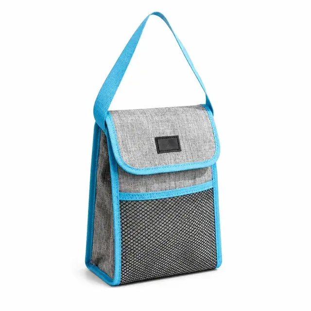 Gray Blue Insulated Lunch Bag with Handle and Pocket (600D Two-Tone Polyester/PVC, 18×9.5×25cm) — product view