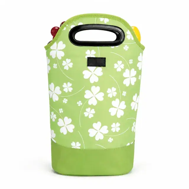 Green Floral Insulated Lunch Bag with Carry Handles (Microfiber, (30+22)×11.5×42.5cm) — product view