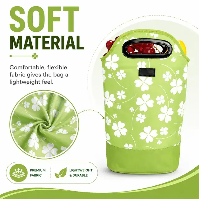 Green Floral Insulated Lunch Bag with Carry Handles (Microfiber, (30+22)×11.5×42.5cm) — construction detail 1