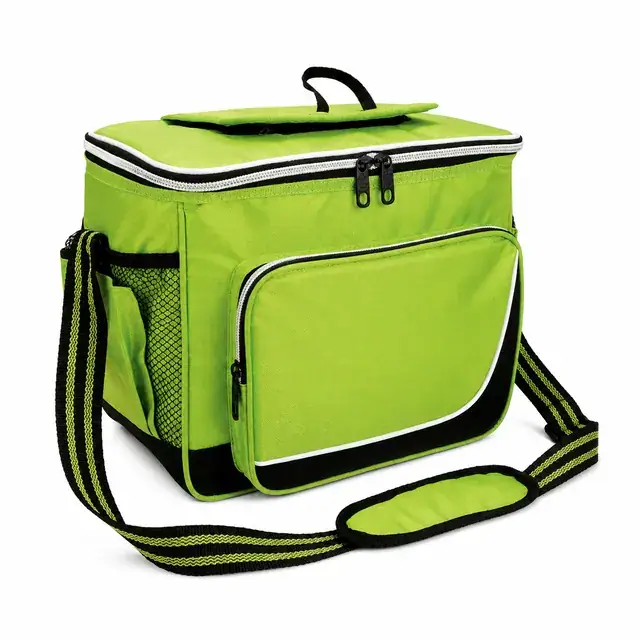 Green Insulated Lunch Bag with Adjustable Shoulder Strap (420D Jacquard, 30×20×24cm) — product view