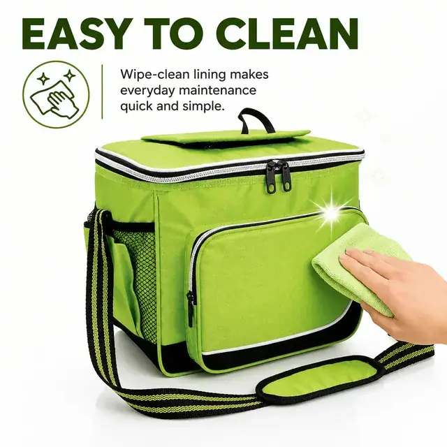 Green Insulated Lunch Bag with Adjustable Shoulder Strap (420D Jacquard, 30×20×24cm) — construction detail 4