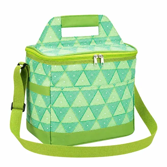 Green Insulated Lunch Bag with Spiral Pattern and Shoulder Strap (600D PVC, 27x19x25 cm) — product view