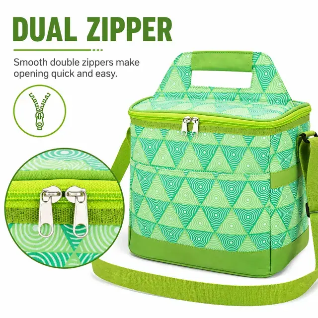 Green Insulated Lunch Bag with Spiral Pattern and Shoulder Strap (600D PVC, 27x19x25 cm) — construction detail 1