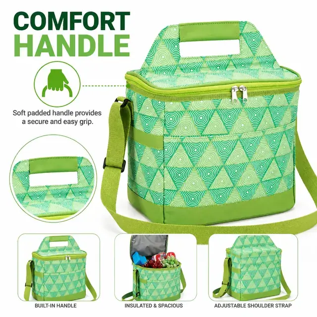Green Insulated Lunch Bag with Spiral Pattern and Shoulder Strap (600D PVC, 27x19x25 cm) — construction detail 2