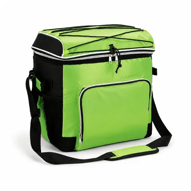 Green Insulated Lunch Bag with Zipper and Adjustable Strap (420D/PVC, 31.5x25.5x34 cm) — product view