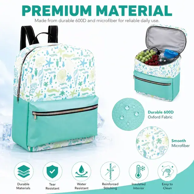 Insulated Backpack Cooler Bag for Picnic and Lunch (600D + Microfiber, 30.5x15.5x39.5 cm) — construction detail 1
