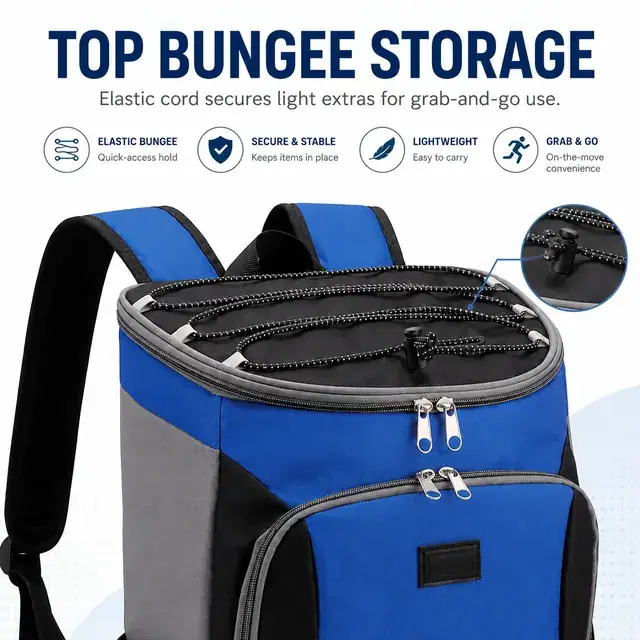 Insulated Lunch Backpack with Multiple Compartments and Bottle Pocket (Polyester, 31.5x16.5x45 cm) — construction detail 2