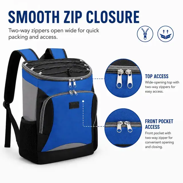 Insulated Lunch Backpack with Multiple Compartments and Bottle Pocket (Polyester, 31.5x16.5x45 cm) — construction detail 3