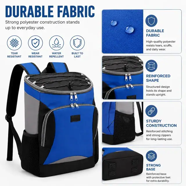 Insulated Lunch Backpack with Multiple Compartments and Bottle Pocket (Polyester, 31.5x16.5x45 cm) — construction detail 4