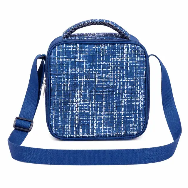 Insulated Lunch Bag with Blue and White Design (Polyester, 22x11x22 cm) — product view