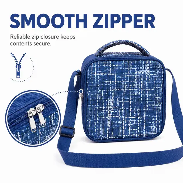 Insulated Lunch Bag with Blue and White Design (Polyester, 22x11x22 cm) — construction detail 2