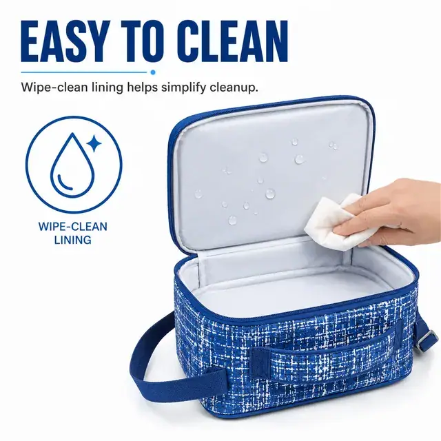 Insulated Lunch Bag with Blue and White Design (Polyester, 22x11x22 cm) — construction detail 3