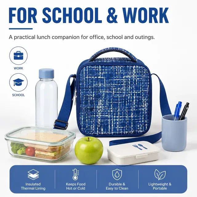 Insulated Lunch Bag with Blue and White Design (Polyester, 22x11x22 cm) — construction detail 4