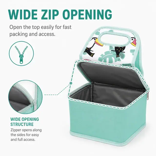 Insulated Lunch Bag with Toucan Print and Built-In Handle (Polyester, 17x13x36 cm) — construction detail 1