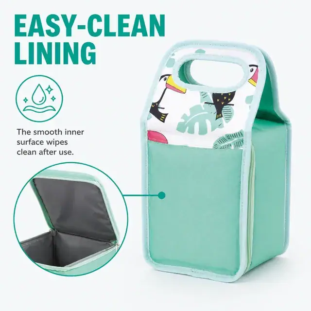 Insulated Lunch Bag with Toucan Print and Built-In Handle (Polyester, 17x13x36 cm) — construction detail 2