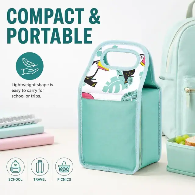 Insulated Lunch Bag with Toucan Print and Built-In Handle (Polyester, 17x13x36 cm) — construction detail 3