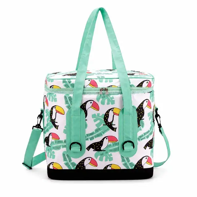 Insulated Lunch Bag with Toucan Print, Handles and Strap (Polyester, 37x23.5x35.5 cm) — product view