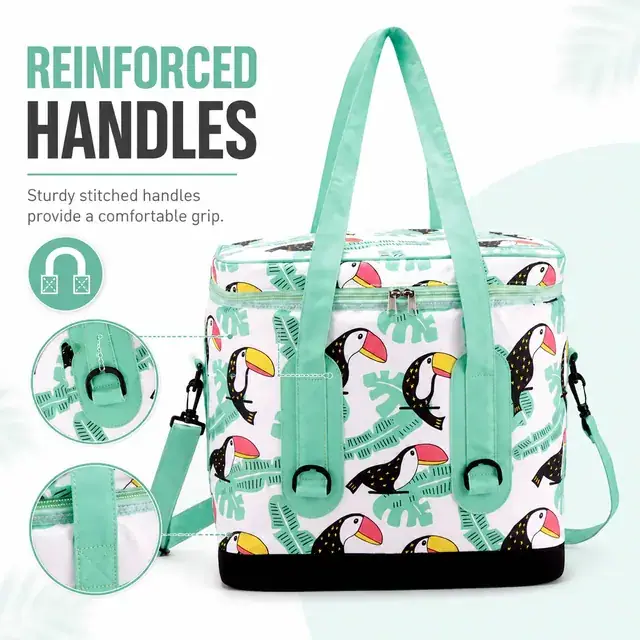 Insulated Lunch Bag with Toucan Print, Handles and Strap (Polyester, 37x23.5x35.5 cm) — construction detail 2