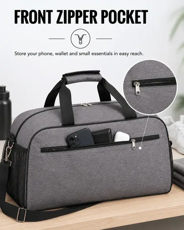 600D Polyester Large-Capacity Fitness Gym Bag with Side Mesh Pocket 55×23×28cm — construction detail 1