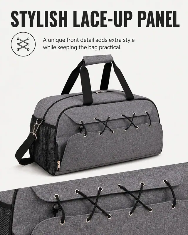 600D Polyester Large-Capacity Fitness Gym Bag with Side Mesh Pocket 55×23×28cm — construction detail 2