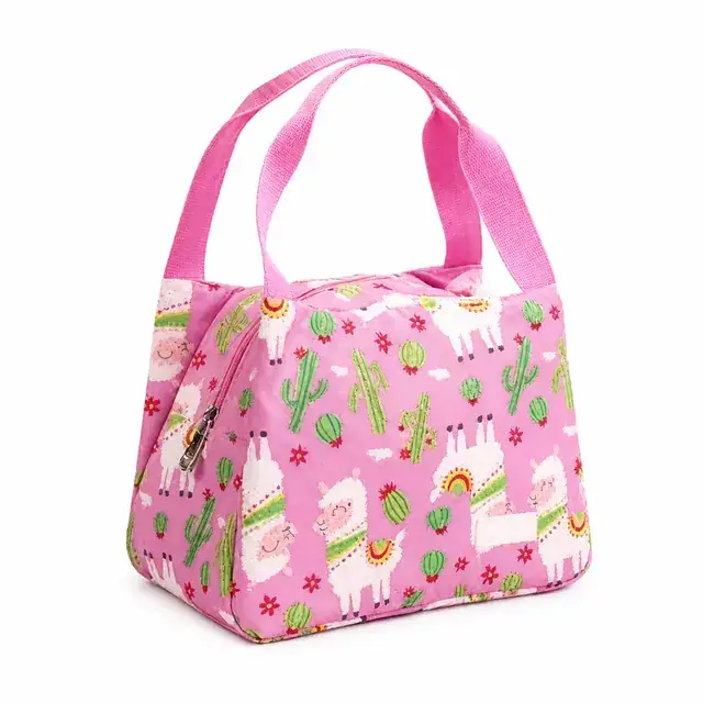 Llama Print Insulated Lunch Bag with Handles for Travel (Microfiber, 23.5x13x17.5 cm) — product view