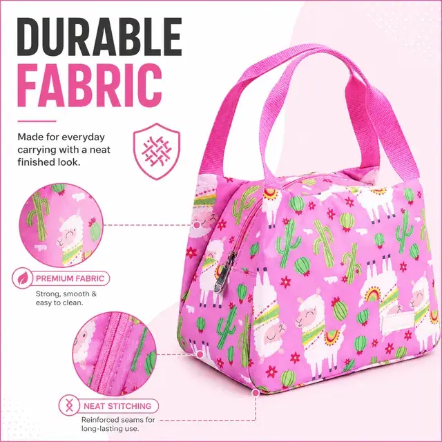 Llama Print Insulated Lunch Bag with Handles for Travel (Microfiber, 23.5x13x17.5 cm) — construction detail 2