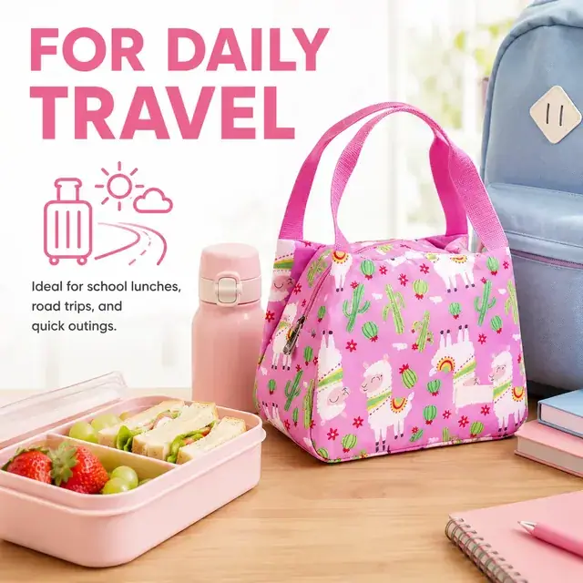 Llama Print Insulated Lunch Bag with Handles for Travel (Microfiber, 23.5x13x17.5 cm) — construction detail 3