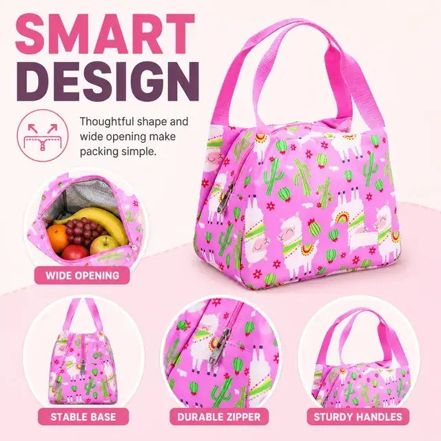 Llama Print Insulated Lunch Bag with Handles for Travel (Microfiber, 23.5x13x17.5 cm) — construction detail 4