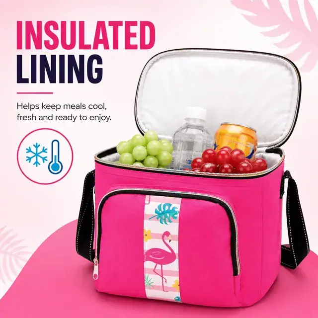 Lunch Cooler Bag for Kids Picnic (600D + Microfiber, 24.5x16.5x22.5 cm) — construction detail 1