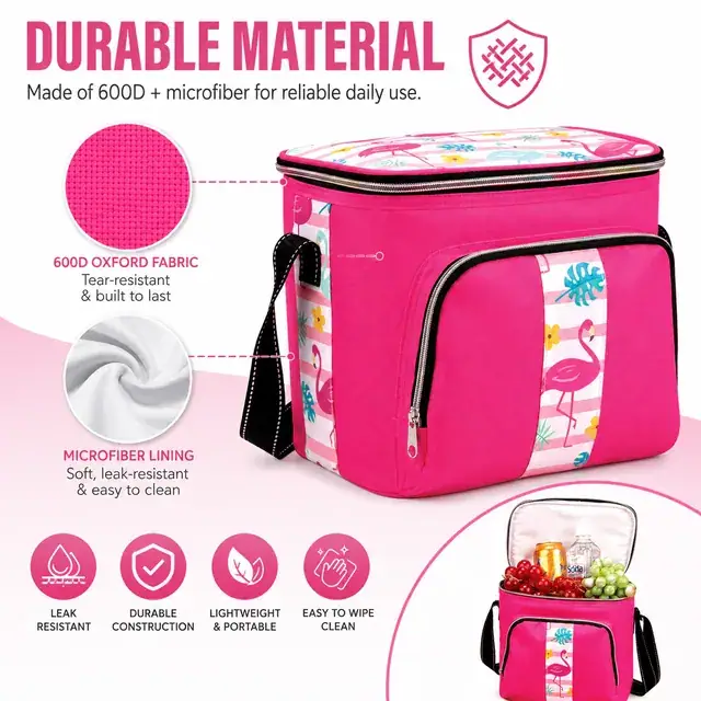 Lunch Cooler Bag for Kids Picnic (600D + Microfiber, 24.5x16.5x22.5 cm) — construction detail 2