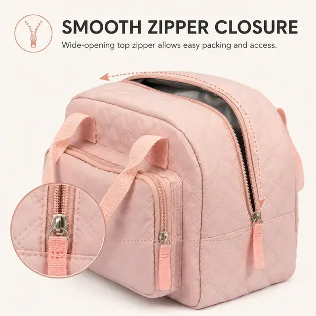 Mini Portable Cooler Tote Reusable Lunch Cooler Box Tote Bag (Polyester, Pink) — construction detail 2