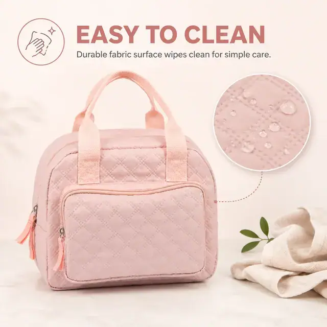 Mini Portable Cooler Tote Reusable Lunch Cooler Box Tote Bag (Polyester, Pink) — construction detail 4
