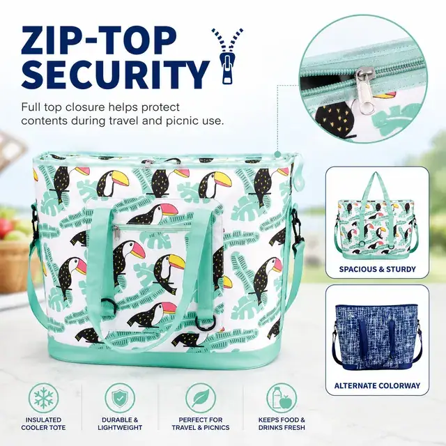 Lunch Cooler Tote Bag for Outdoor Travel and Picnic (Polyester, 52x22x41 cm) — construction detail 1