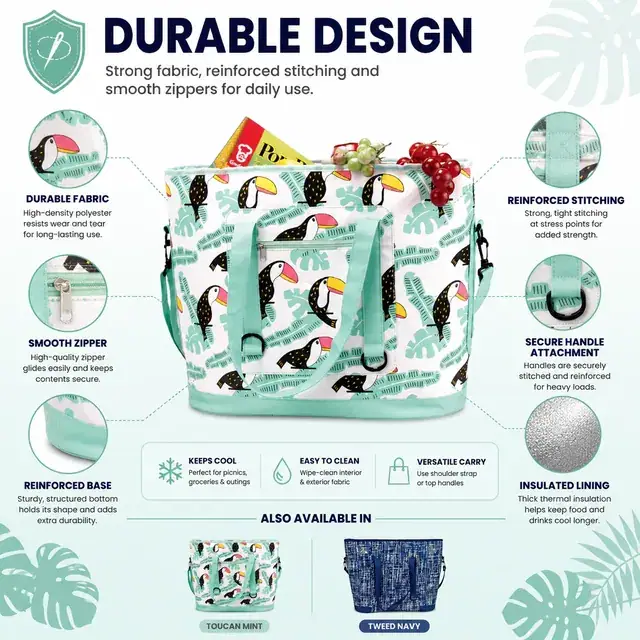 Lunch Cooler Tote Bag for Outdoor Travel and Picnic (Polyester, 52x22x41 cm) — construction detail 2