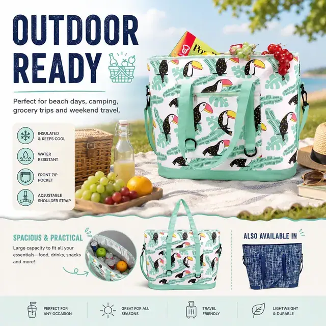 Lunch Cooler Tote Bag for Outdoor Travel and Picnic (Polyester, 52x22x41 cm) — construction detail 3